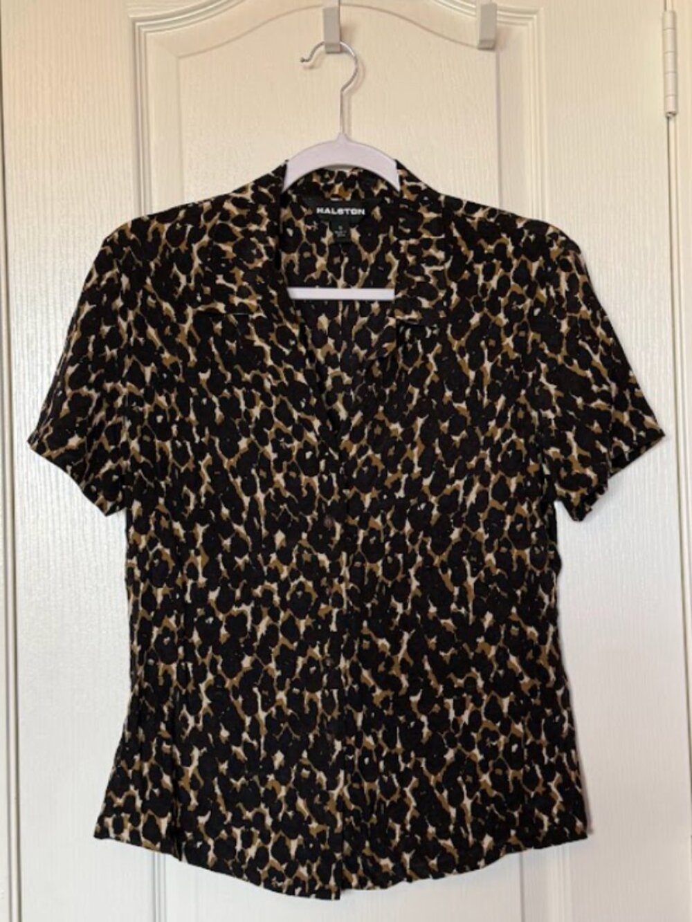 Halston Leopard Print Button Down